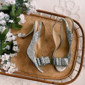 Kate Spade Charm Slingback Silver Glitter Size 9